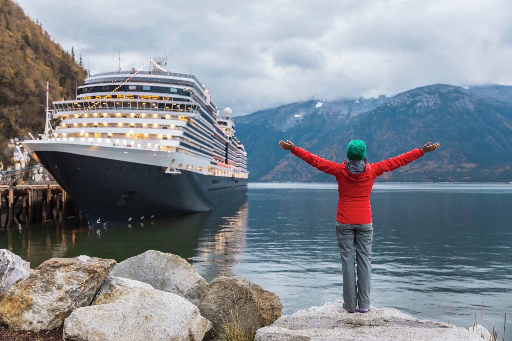 Woman standing with ship
