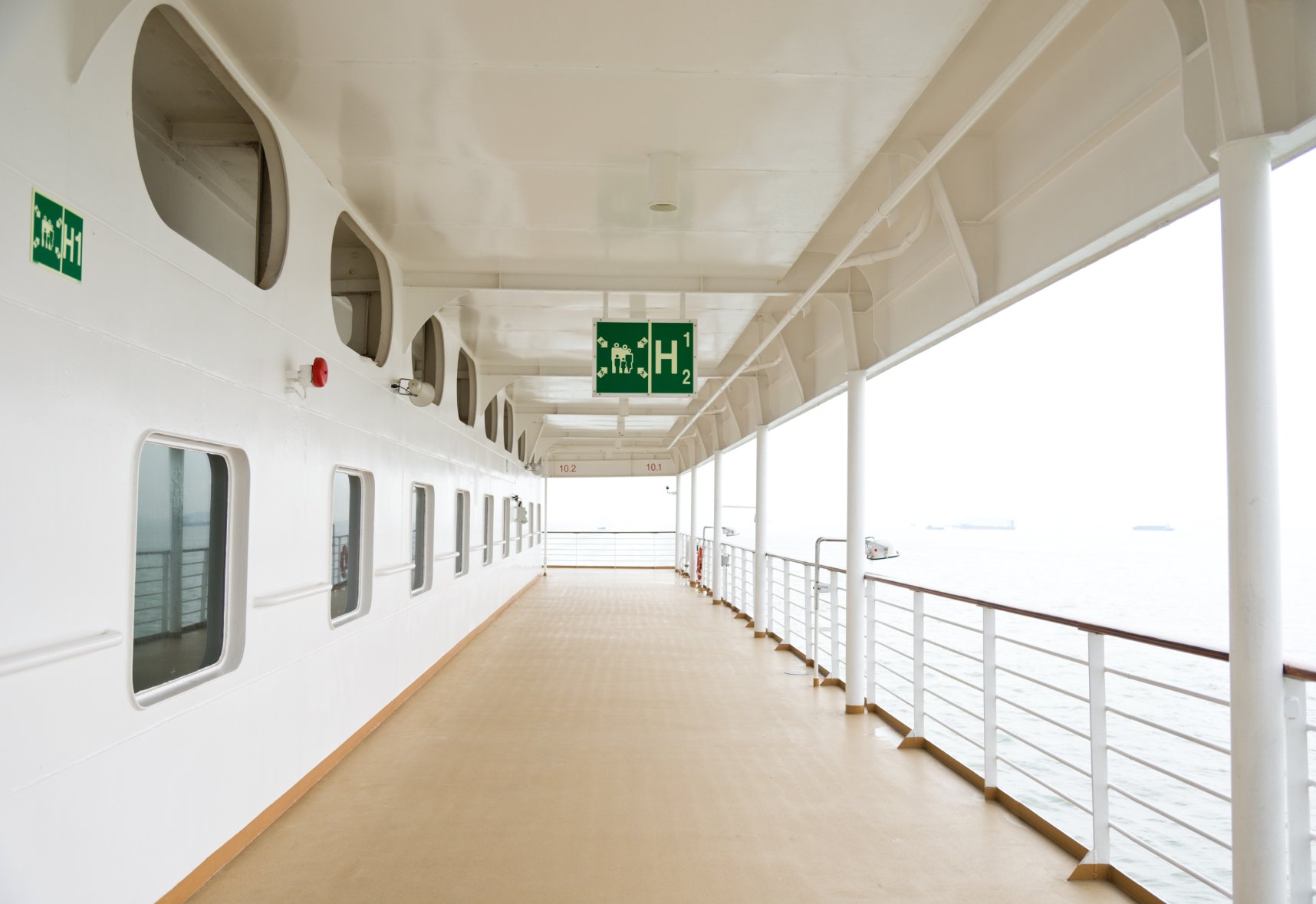 Cruise ship deck with safety signs