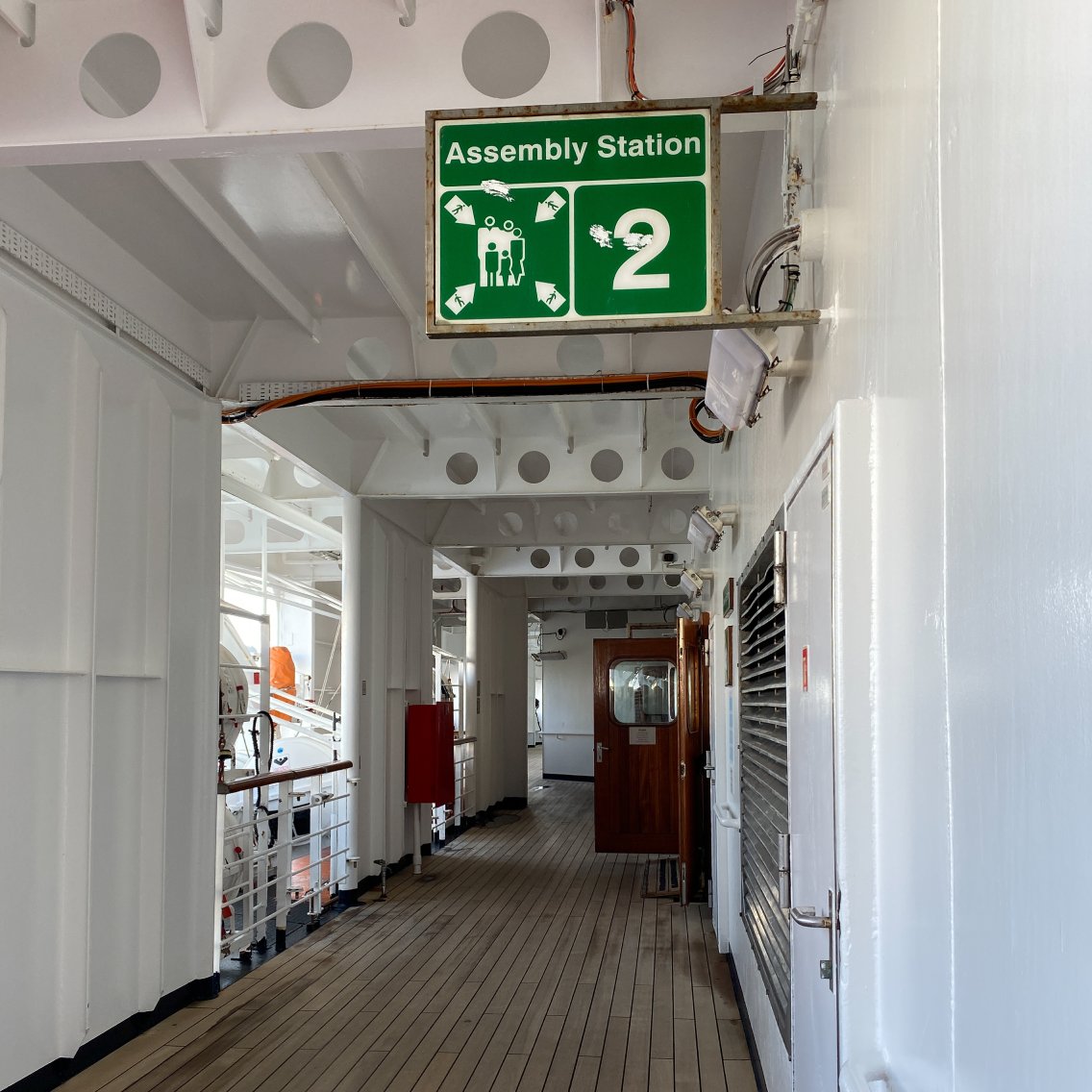 Muster station on ship deck