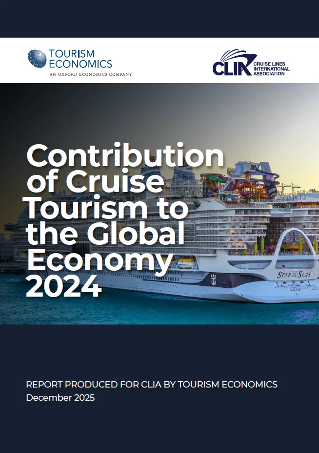 Thumbnail of the report cover, featuring the title of the report in large text, overlaid on an image of a colorful cruise ship with many balconies